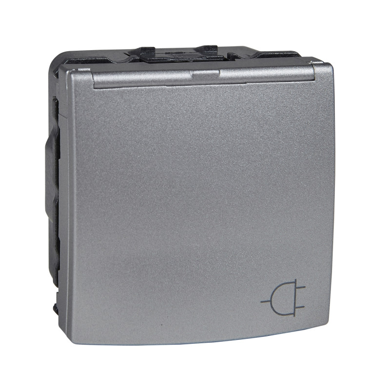 Розетка Schneider Electric Unica із заземленням із захисними шторками кришкою алюміній MGU3.037.30TA