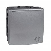 Розетка Schneider Electric Unica с заземлением с защитными шторками крышкой алюминий MGU3.037.30TA