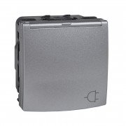 Розетка Schneider Electric Unica с заземлением с защитными шторками крышкой алюминий MGU3.037.30TA