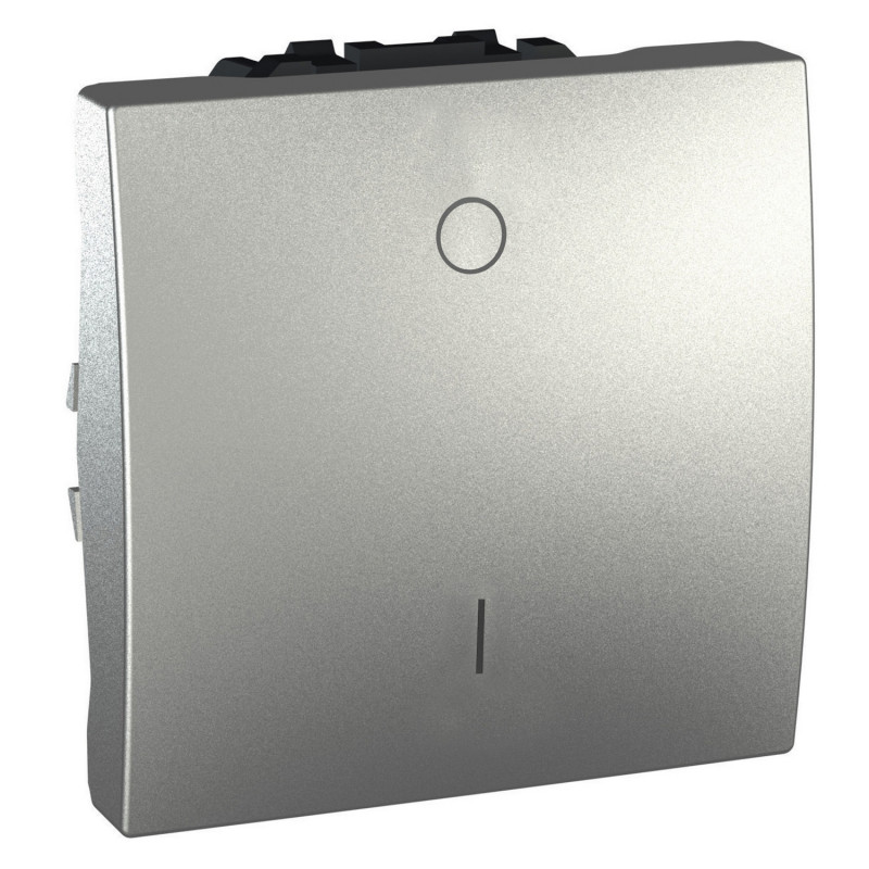 Вимикач Schneider Electric Unica 1-клавішний 2-полюсний схема 2 алюміній MGU3.262.30