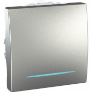 Выключатель Schneider Electric Unica кнопочный 2 модуля с подсветкой алюминий MGU3.206.30N