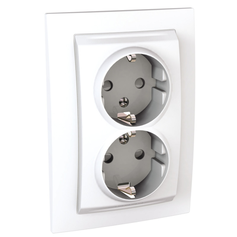 Розетка Schneider Electric Unica подвійна із заземленням та шторками білий MGU23.067.18