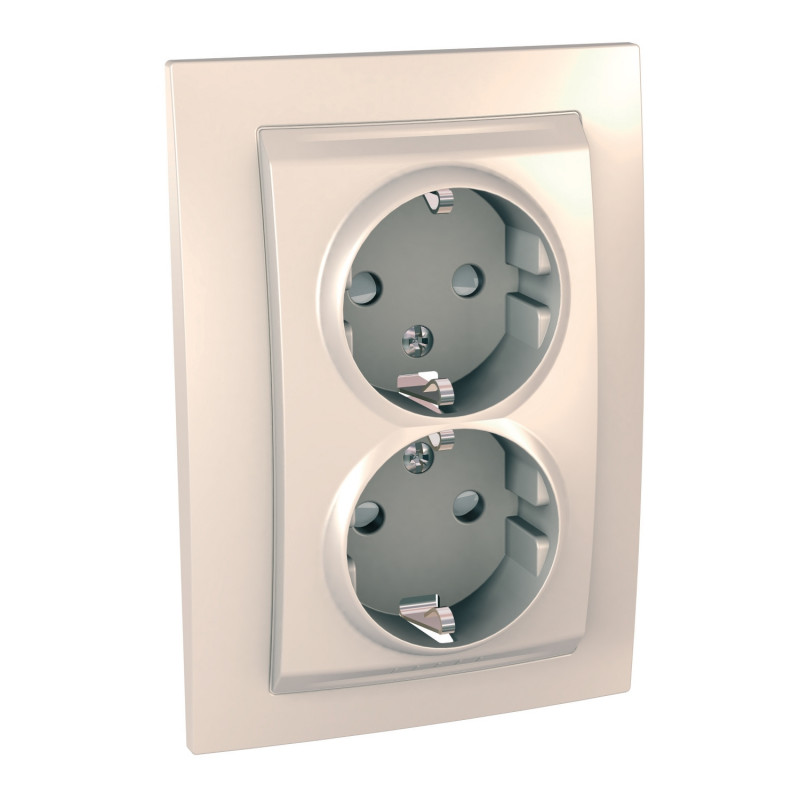 Розетка Schneider Electric Unica подвійна із заземленням та шторками слонова кістка MGU23.067.25