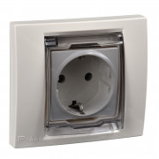 Розетка Schneider Electric Unica с заземлением шторками и крышкой IP44 слоновая кость MGU61.037.25