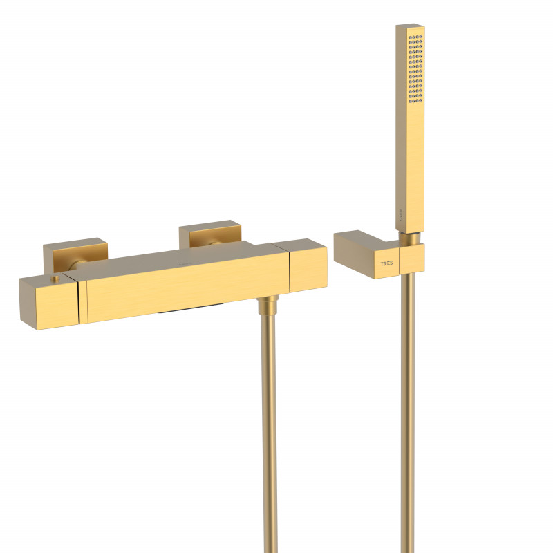 Термостатичний змішувач для ванни та душу Tres Cuadro Exclusive із ручним душем золото матовий 007174039OM