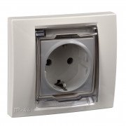 Розетка Schneider Electric Unica с заземлением шторками и крышкой IP44 слоновая кость MGU61.037.25