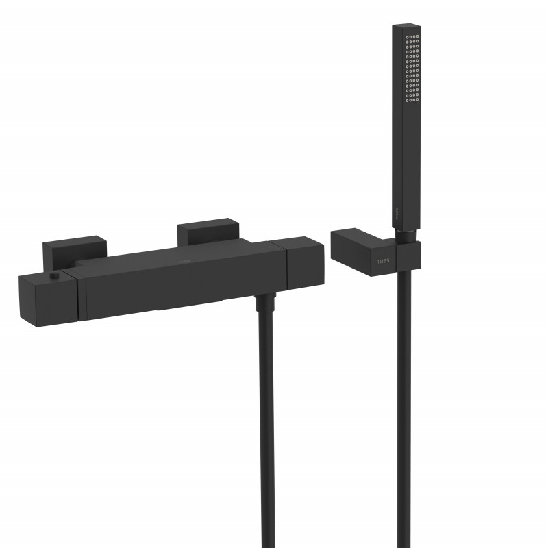 Термостатический смеситель для ванны и душа Tres Cuadro Exclusive с ручным душем черный матовый 007174039NM