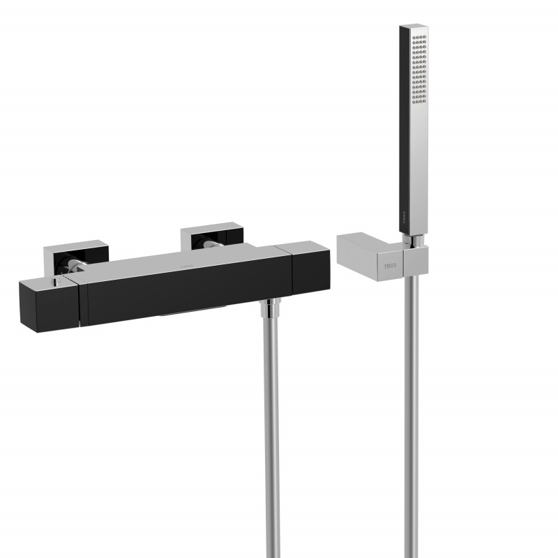 Термостатический смеситель для ванны и душа Tres Cuadro Exclusive с ручным душем черный/хром 6071749