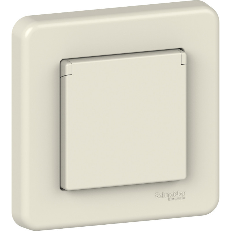 Розетка Schneider Electric Leona із заземленням та кришкою крем LNA3100223