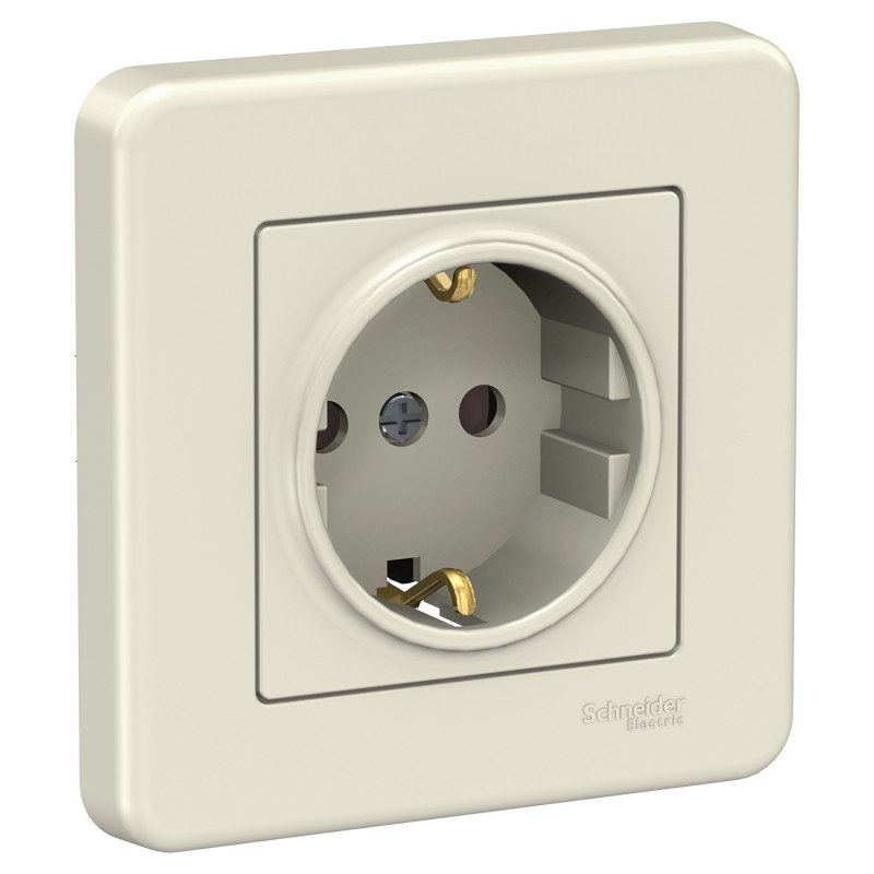 Розетка Schneider Electric Leona із заземленням та захисними шторками крем LNA2900223