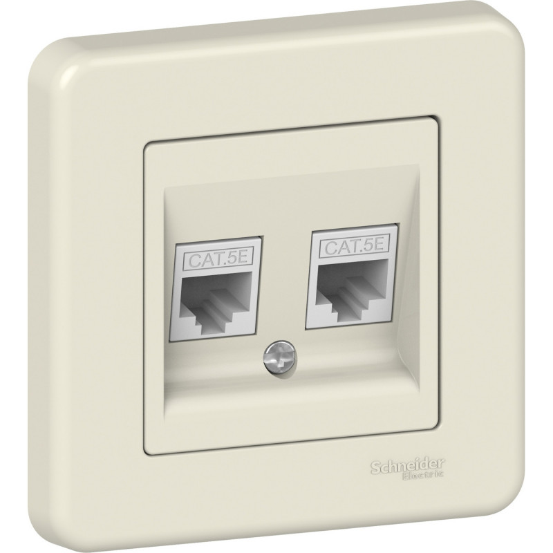 Компьютерная розетка Schneider Electric Leona двойная RJ45 кат5e пластик крем LNA4400123