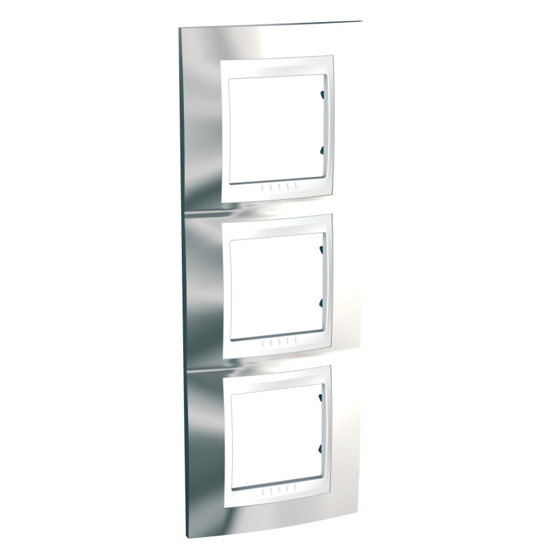 Рамка 3-постова Schneider Electric Unica Plus вертикальна хром блискучий/білий MGU66.006V.810
