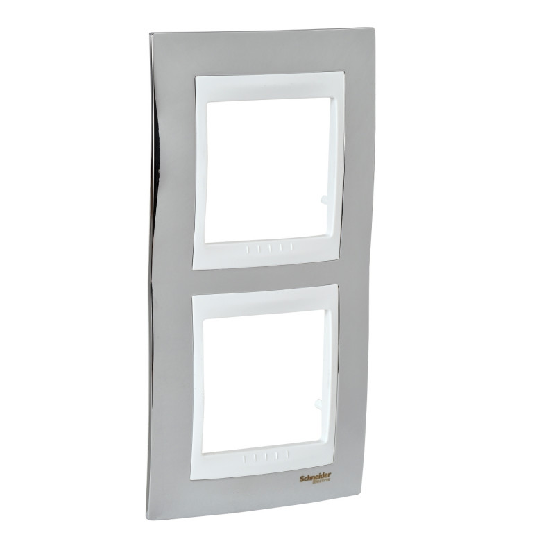 Рамка 2-постовая Schneider Electric Unica Plus вертикальная хром блестящий/белый MGU66.004V.810