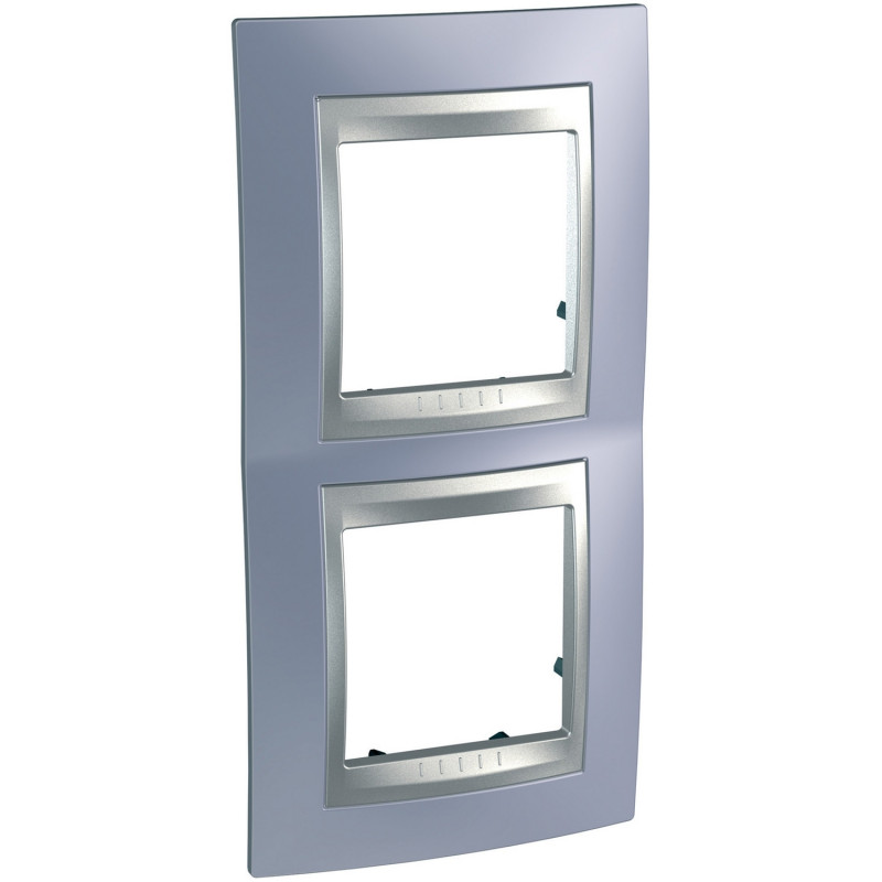 Рамка 2-постовая Schneider Electric Unica Top вертикальная голубой берилл/алюминий MGU66.004V.098