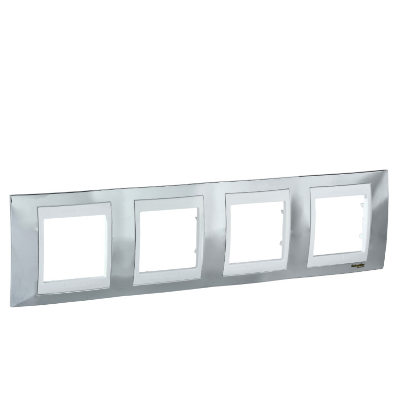 Рамка 4-постовая Schneider Electric Unica Plus хром блестящий/белый MGU66.008.810