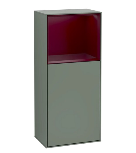 Шкафчик для ванной Villeroy & Boch Finion 41,8х93,6х27 см петли слева с подсветкой МДФ оливковый матовый лак/пион матовый лак F520HBGM