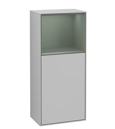 Шафка для ванної Villeroy & Boch Finion 41,8х93,6х27 см петлі зліва з підсвічуванням МДФ світло-сірий матовий лак/оливковий матовий лак F520GMGJ