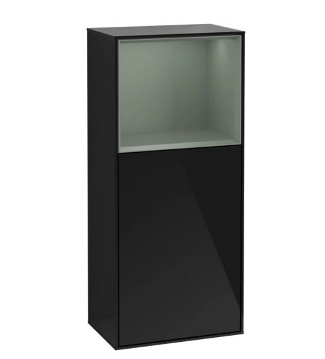 Шкафчик для ванной Villeroy & Boch Finion 41,8х93,6х27 см петли слева с подсветкой МДФ глянцевый черный лак/оливковый матовый лак F520GMPH