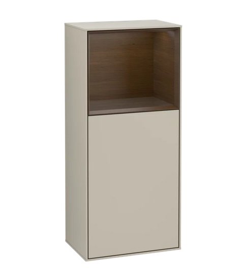 Шафка для ванної Villeroy & Boch Finion 41,8х93,6х27 см петлі зліва з підсвічуванням МДФ пісок матовий лак/шпон волоського горіха F520GNHH