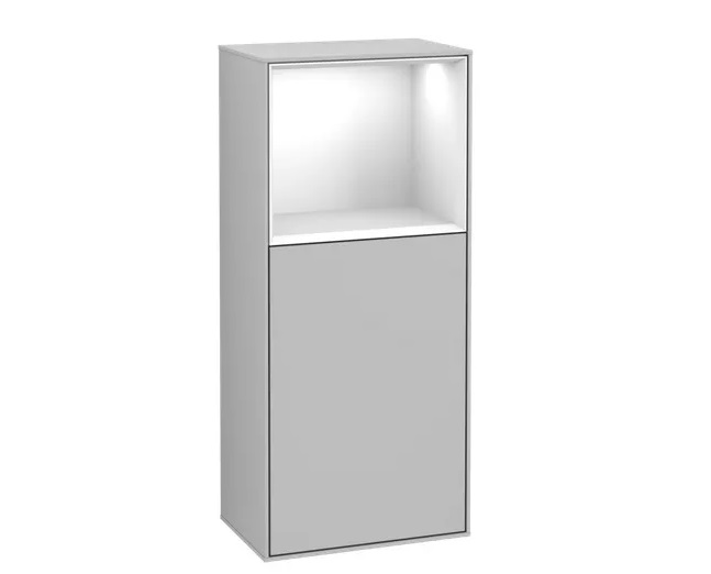 Шкафчик для ванной Villeroy & Boch Finion 41,8х93,6х27 см петли справа с подсветкой МДФ светло-серый матовый лак/глянцевый белый лак F530GFGJ