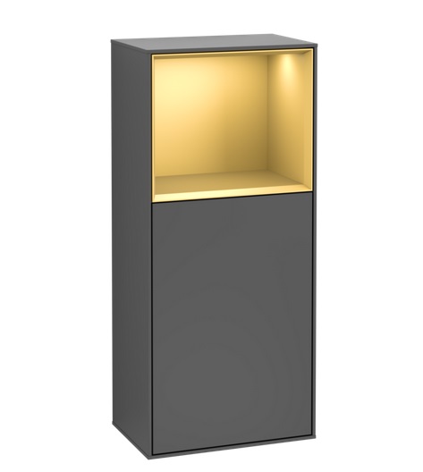 Шкафчик для ванной Villeroy & Boch Finion 41,8х93,6х27 см петли справа с подсветкой МДФ антрацит матовый лак/золотой матовый лак F530HFGK