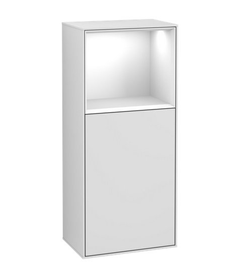Шкафчик для ванной Villeroy & Boch Finion 41,8х93,6х27 см петли справа с подсветкой МДФ белый матовый лак/глянцевый белый лак F530GFMT