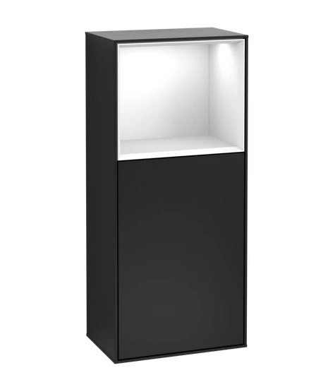 Шафка для ванної Villeroy & Boch Finion 41,8х93,6х27 см петлі праворуч з підсвічуванням МДФ чорний матовий лак/глянсовий білий лак F530GFPD