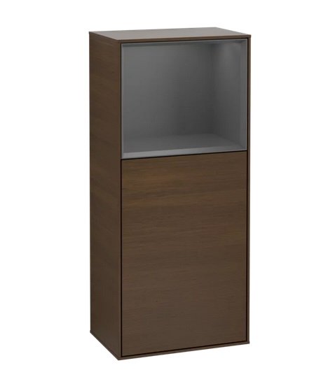 Шафка для ванної Villeroy & Boch Finion 41,8х93,6х27 см петлі праворуч з підсвічуванням ДСП шпон волоського горіха/антрацит матовий лак F530GKGN