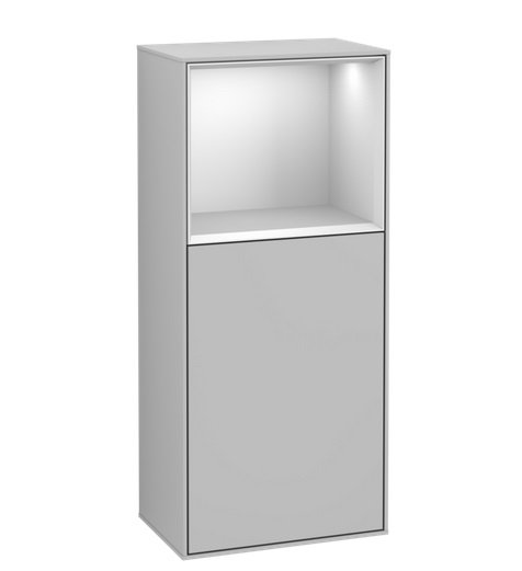 Шкафчик для ванной Villeroy & Boch Finion 41,8х93,6х27 см петли справа с подсветкой МДФ светло-серый матовый лак/белый матовый лак F530MTGJ