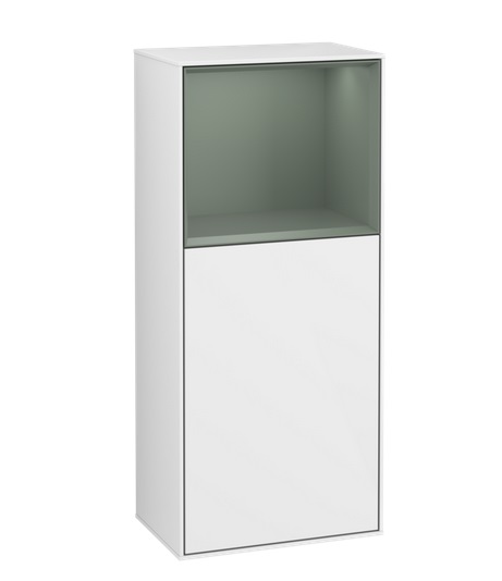 Шафка для ванної Villeroy & Boch Finion 41,8х93,6х27 см петлі праворуч з підсвічуванням МДФ білий глянцевий лак/оливковий матовий лак F530GMGF