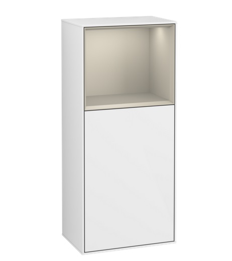 Шафка для ванної Villeroy & Boch Finion 41,8х93,6х27 см петлі праворуч з підсвічуванням МДФ глянсовий білий лак/пісок матовий лак F530HHGF