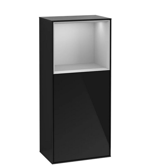 Шкафчик для ванной Villeroy & Boch Finion 41,8х93,6х27 см петли справа с подсветкой МДФ глянцевый черный лак/светло-серый матовый лак F530GJPH