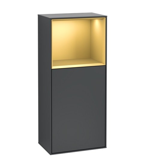 Шкафчик для ванной Villeroy & Boch Finion 41,8х93,6х27 см петли справа с подсветкой МДФ темно-синий матовый лак/золотой матовый лак F530HFHG