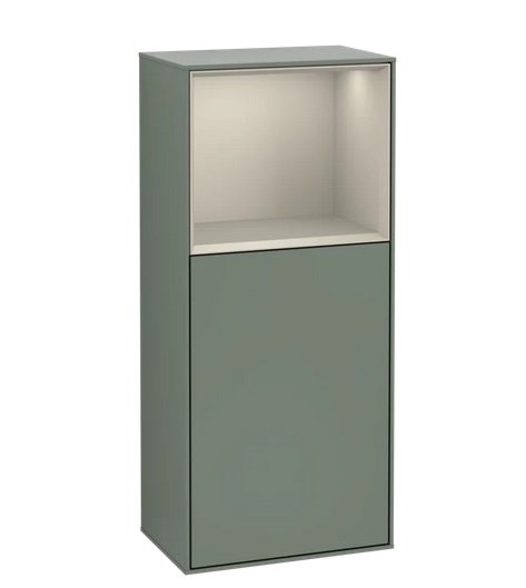 Шкафчик для ванной Villeroy & Boch Finion 41,8х93,6х27 см петли справа с подсветкой МДФ оливковый матовый лак/песок матовый лак F530HHGM