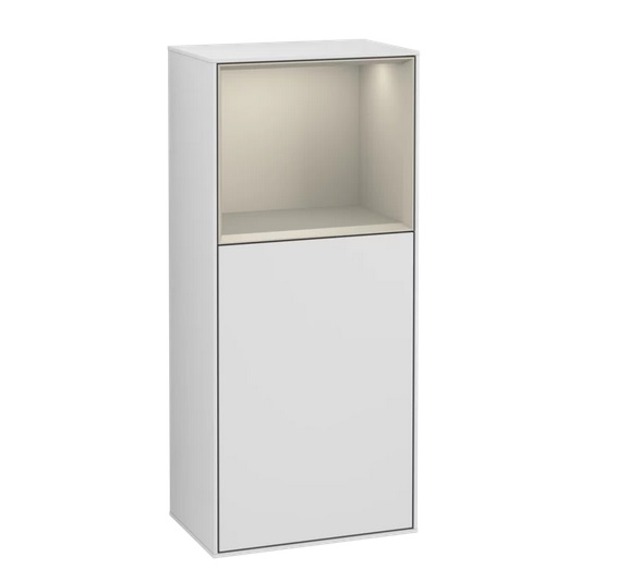 Шкафчик для ванной Villeroy & Boch Finion 41,8х93,6х27 см петли справа с подсветкой МДФ белый матовый лак/песок матовый лак F530HHMT