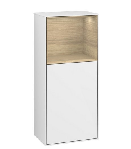 Шкафчик для ванной Villeroy & Boch Finion 41,8х93,6х27 см петли справа с подсветкой МДФ глянцевый белый лак/шпон дуба F530PCGF