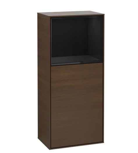 Шкафчик для ванной Villeroy & Boch Finion 41,8х93,6х27 см петли справа с подсветкой ДСП шпон грецкого ореха/глянцевый черный лак F530PHGN