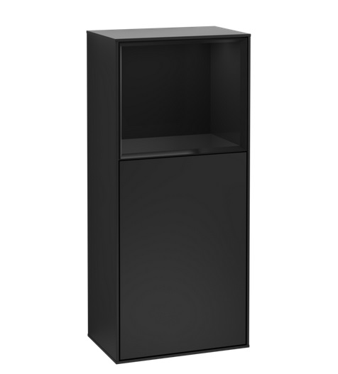 Шафка для ванної Villeroy & Boch Finion 41,8х93,6х27 см петлі праворуч з підсвічуванням МДФ чорний матовий лак/глянцевий чорний лак F530PHPD