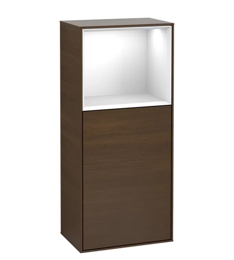 Шафка для ванної Villeroy & Boch Finion 41,8х93,6х27 см петлі праворуч з підсвічуванням ДСП шпон волоського горіха/глянсовий білий лак G530GFGN