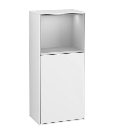 Шафка для ванної Villeroy & Boch Finion 41,8х93,6х27 см петлі праворуч з підсвічуванням МДФ глянсовий білий лак/світло-сірий матовий лак G530GJGF