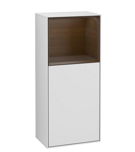 Шкафчик для ванной Villeroy & Boch Finion 41,8х93,6х27 см петли справа с подсветкой МДФ белый матовый лак/шпон грецкого ореха G530GNMT
