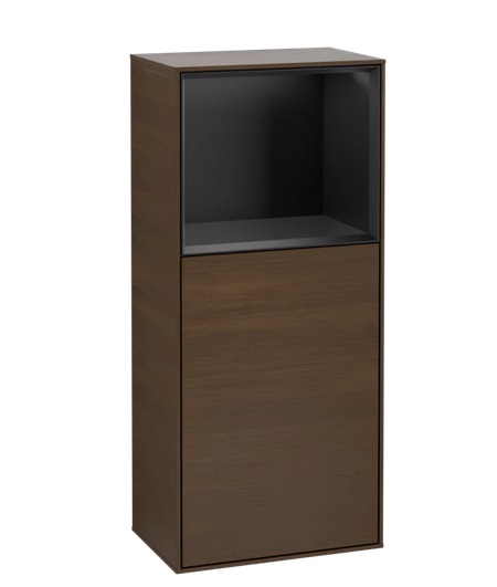 Шафка для ванної Villeroy & Boch Finion 41,8х93,6х27 см петлі праворуч з підсвічуванням ДСП шпон волоського горіха/чорний матовий лак G530PDGN