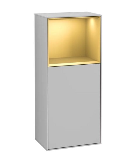 Шкафчик для ванной Villeroy & Boch Finion 41,8х93,6х27 см петли справа с подсветкой МДФ светло-серый матовый лак/золотой матовый лак G530HFGJ