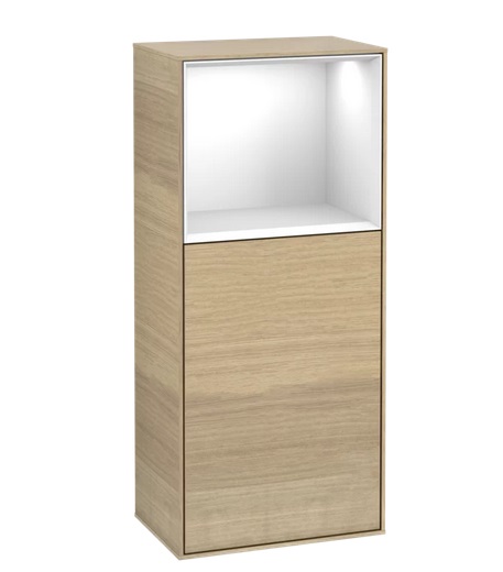 Шкафчик для ванной Villeroy & Boch Finion 41,8х93,6х27 см петли справа с подсветкой ДСП шпон дуба/глянцевый белый лак G530GFPC
