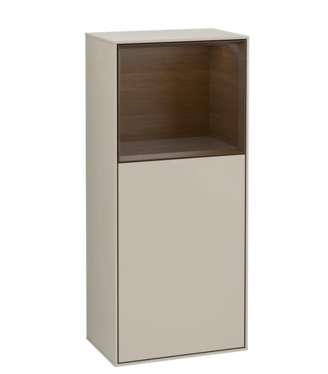 Шафка для ванної Villeroy & Boch Finion 41,8х93,6х27 см петлі праворуч з підсвічуванням МДФ пісок матовий лак/шпон волоського горіха G530GNHH