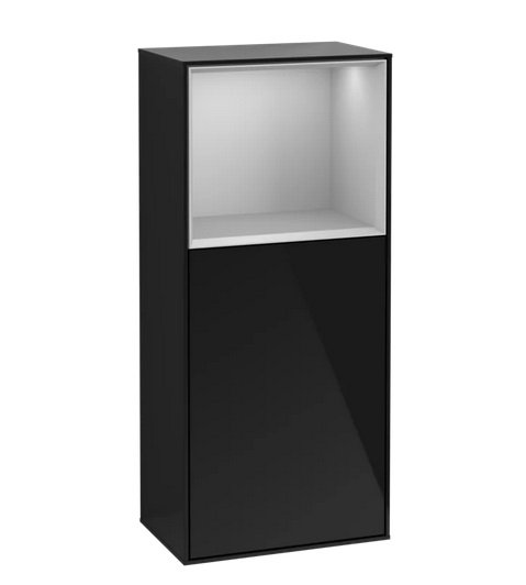 Шкафчик для ванной Villeroy & Boch Finion 41,8х93,6х27 см петли справа с подсветкой МДФ глянцевый черный лак/светло-серый матовый лак G530GJPH