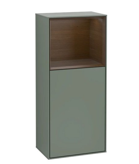 Шкафчик для ванной Villeroy & Boch Finion 41,8х93,6х27 см петли справа с подсветкой МДФ оливковый матовый лак/шпон грецкого ореха G530GNGM