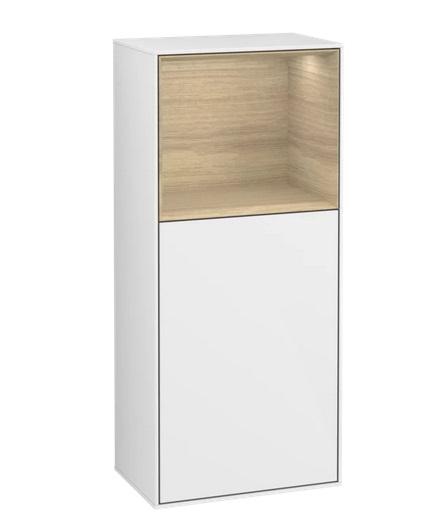 Шафка для ванної Villeroy & Boch Finion 41,8х93,6х27 см петлі праворуч з підсвічуванням МДФ глянсовий білий лак/шпон дуба G530PCGF