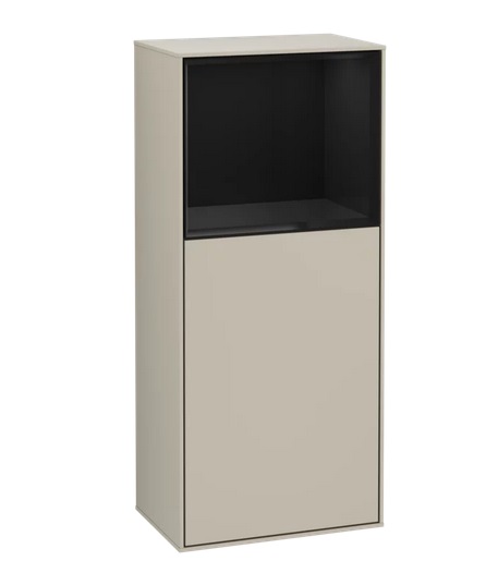 Шафка для ванної Villeroy & Boch Finion 41,8х93,6х27 см петлі праворуч з підсвічуванням МДФ пісок матовий лак/глянцевий чорний лак G530PHHH