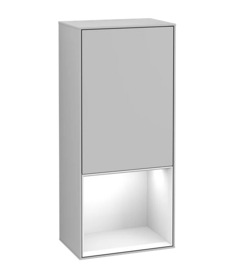 Шафка для ванної Villeroy & Boch Finion 41,8х93,6х27 см петлі зліва з підсвічуванням МДФ світло-сірий матовий лак/глянцевий білий F540GFGJ